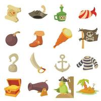 Pirate culture symbols icons set, cartoon style