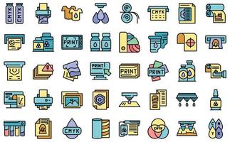 Digital printing icons set line color vector