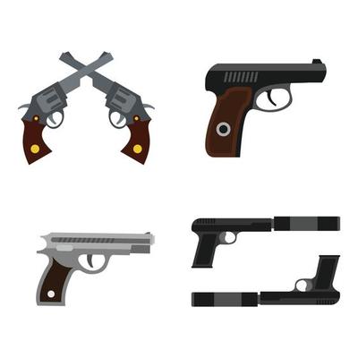 Pistol icon set, flat style