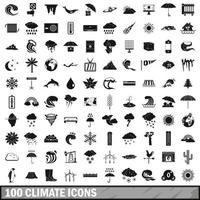 100 climate icons set, simple style vector