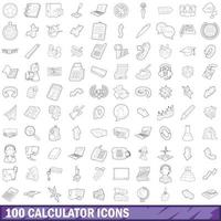 100 calculator icons set, outline style vector