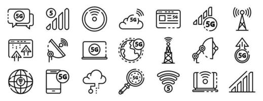 Conjunto de iconos de tecnología 5g, estilo de esquema vector
