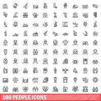 100 people icons set, outline style