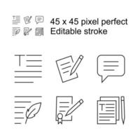 delinear iconos vectoriales para web y móvil. Iconos del editor de texto, trazo de 4 píxeles y resolución de 45x45. vector editable