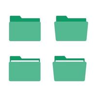 Set of flat green folder icons. Various folder symbols. Suitable for document management application design elements, computer file directories, and office storage folders vector