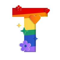 T Alphabet LGBTQIA Pride Month World Equality Flag Abstract Mountain Geography Contour Map 3D Layer Cutout Paper Card vector