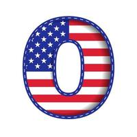 0 Numeric Number Character Letter USA Independence Memorial Day United States of America Character Font Blue Navy Red Star Stripes  National Flag White Background 3D Paper Cutout  Vector Illustration