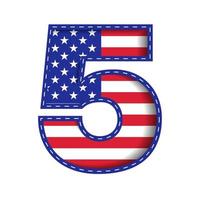 5 Numeric Number Character Letter USA Independence Memorial Day United States of America Character Font Blue Navy Red Star Stripes  National Flag White Background 3D Paper Cutout  Vector Illustration