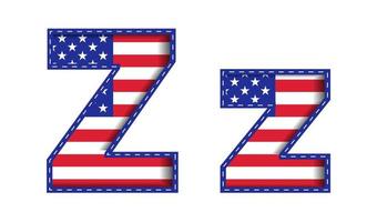 Z Alphabet Capital Small Letter USA Independence Memorial Day United States of America Character Font Blue Navy Red Star Stripes  National Flag White Background 3D Paper Cutout  Vector Illustration