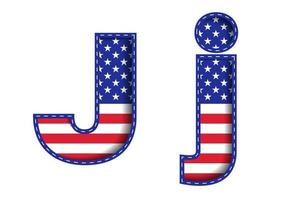 J Alphabet Capital Small Letter USA Independence Memorial Day United States of America Character Font Blue Navy Red Star Stripes  National Flag White Background 3D Paper Cutout  Vector Illustration
