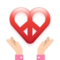 Two Hands Hold Red Heart Peace on Hand Isolated Love Peaceful Valentines Day Caring Empathy Sympathy Concept Cartoon Vector 3d reflect Illustration
