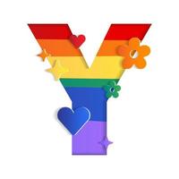 Y Alphabet LGBTQIA Pride Month World Equality Flag Abstract Mountain Geography Contour Map 3D Layer Cutout Paper Card vector