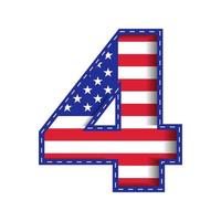 4 Numeric Number Character Letter USA Independence Memorial Day United States of America Character Font Blue Navy Red Star Stripes  National Flag White Background 3D Paper Cutout  Vector Illustration
