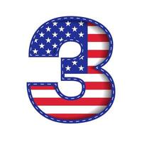 3 Numeric Number Character Letter USA Independence Memorial Day United States of America Character Font Blue Navy Red Star Stripes  National Flag White Background 3D Paper Cutout  Vector Illustration
