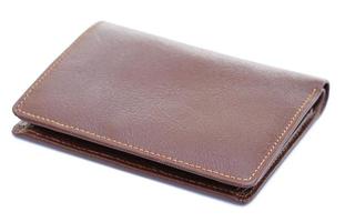 Brown leather wallet isolated on white background photo