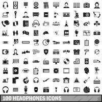 100 headphones icons set, simple style vector