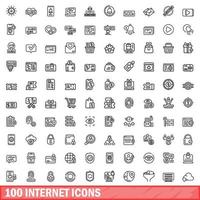 100 internet icons set, outline style vector