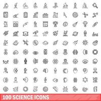 100 science icons set, outline style vector