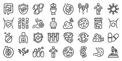 Probiotics icons set, outline style vector