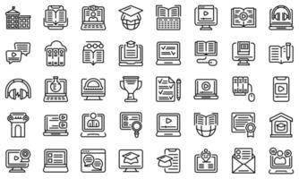 Distance education icons set, outline style vector