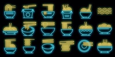 ramen, iconos, conjunto, vector, neón vector