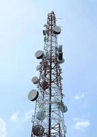 Telecommunication tower with blue sky background photo