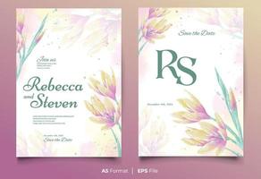 Watercolor wedding invitation template with yellow and purple flower ornament vector