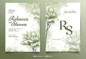 Watercolor wedding invitation template with white flower ornament vector