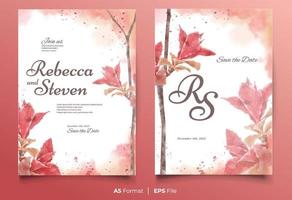 Watercolor wedding invitation template with red and orange flower ornament vector
