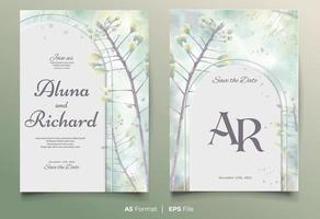 Watercolor wedding invitation template with yellow and blue flower ornament vector