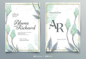 Watercolor wedding invitation template with green and blue flower ornament vector