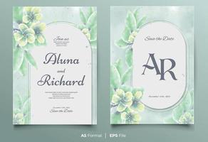 plantilla de invitación de boda de acuarela con adorno de flores amarillas y verdes vector