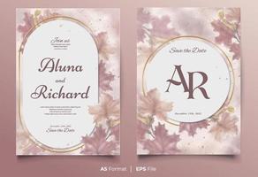 Watercolor wedding invitation template with rustic leaf ornament vector