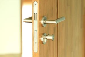 Wooden door with door knob photo