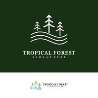 plantilla de vector de diseño de logotipo de árbol de pino, ilustración de conceptos de logotipo de bosque tropical.