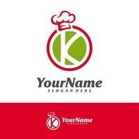 Chef Hat with Letter K logo design vector template, Initial K Chef logo concepts illustration.