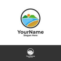 Mountain with Sea View logo design vector template, Mountain and Sea logo concepts illustration.