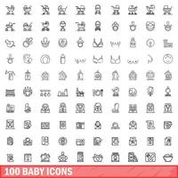 100 iconos de bebé, estilo de esquema vector