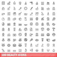 100 beauty icons set, outline style vector