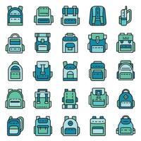 Backpack icon set line color vector