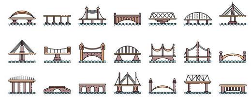 puentes, iconos, conjunto, línea, color, vector