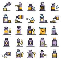 Cough syrup icons set vector flat