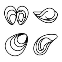 Mussels icons set, outline style vector