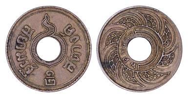 Thailand 0.5 satang coin, 1937 isolated on white background. photo