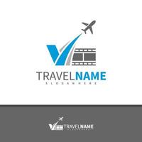 Film Airplane with Letter V logo design vector, Creative Travel logo concepts template illustration. vector