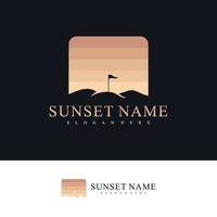 plantilla de vector de diseño de logotipo de montaje al atardecer, ilustración de conceptos de logotipo de montaje de golf.