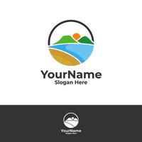 Mountain with Sea View logo design vector template, Mountain and Sea logo concepts illustration.