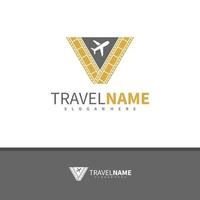 Film Airplane with Letter V logo design vector, Creative Travel logo concepts template illustration. vector