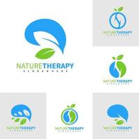 Set of Brain Leaf logo design vector, Creative Healthy logo concepts template illustration. vector