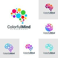 Set of Tech Mind logo design vector template, Brain logo concepts illustration.